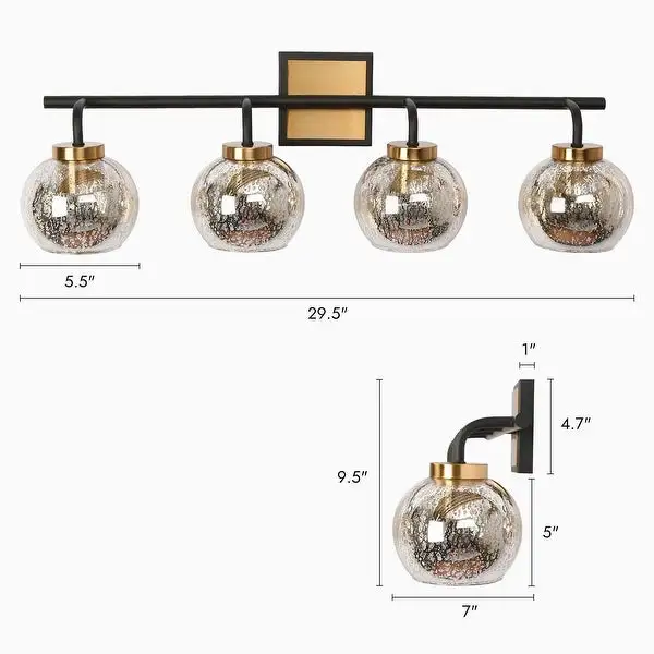 Modern Black Gold 2/3/4-Light Bathroom Mercury Glass Vanity Lights Wall Sconces