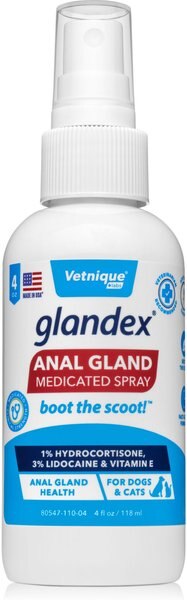 Vetnique Labs Glandex Anal Gland Medicated Anti Itch Spray for Dogs and Cats， 4-oz bottle