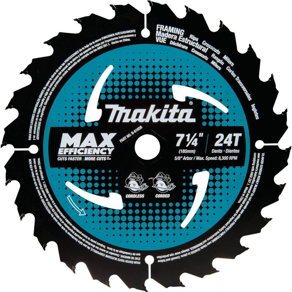 Makita 7-14 in. 24T Carbide-Tipped Max Efficiency Ultra-Thin Kerf Circular Saw Blade Framing (10-Pack) B-61656-10