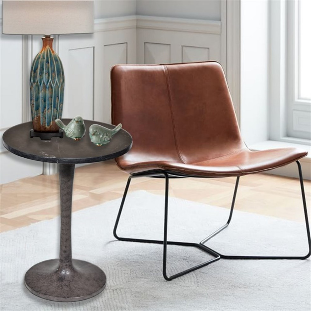 Pemberly Row Mid Century Marble Top Accent Table in Black and Industrial   Industrial   Side Tables And End Tables   by Homesquare  Houzz