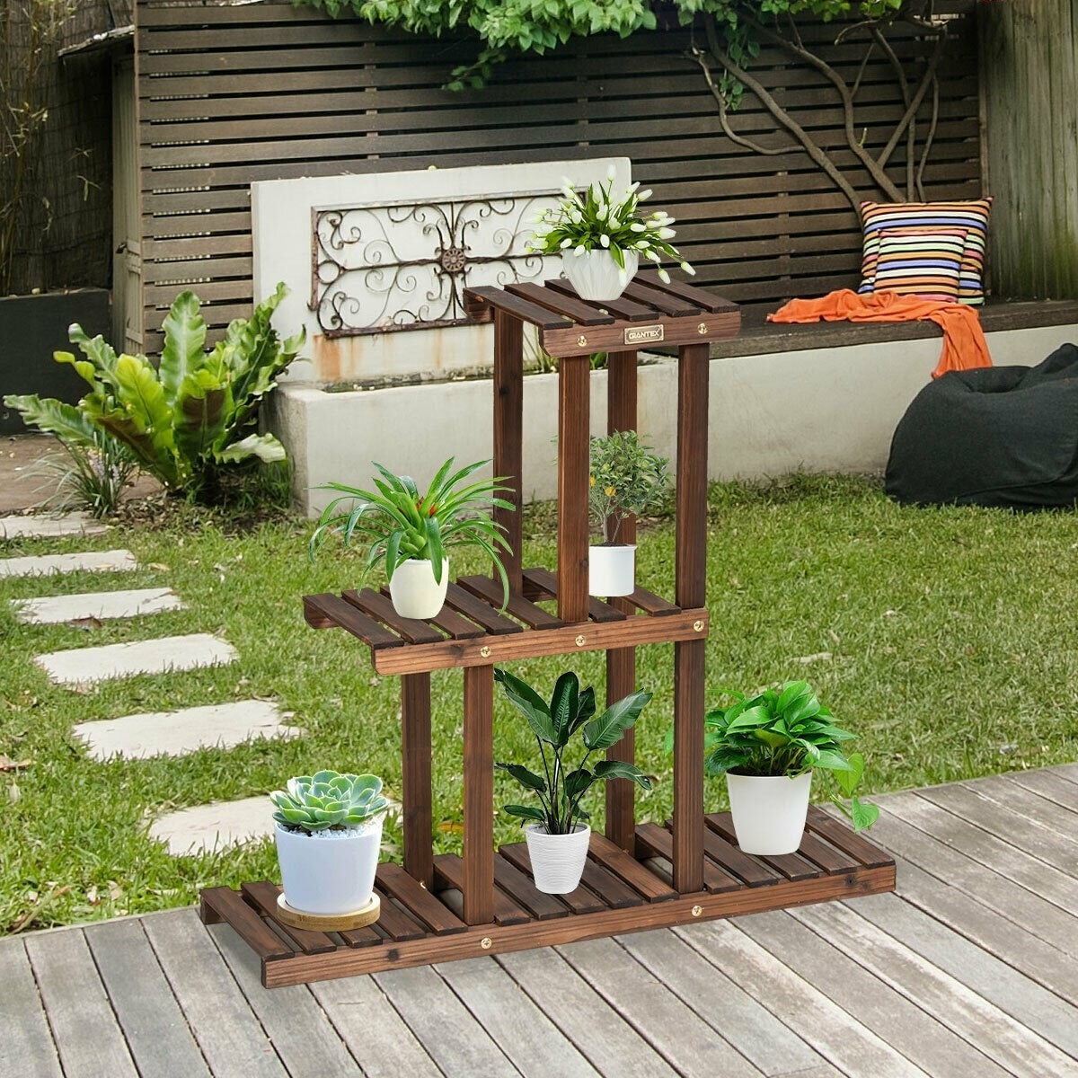 3 Tier Indoor Outdoor Wooden Plant Stand Vertical Display Shelf