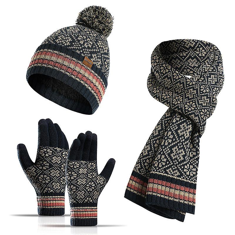 Winter Hat Scarf And Touch Screen Gloves (navy)