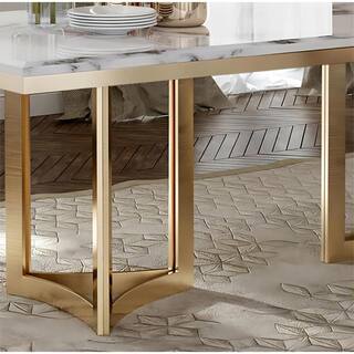 FORCLOVER 71 in. Rectangular Luxury White Marble Modern Dining Table wGold Stainless Legs for Kitchen and Dining Room (Seats 8) MONMUCF-05