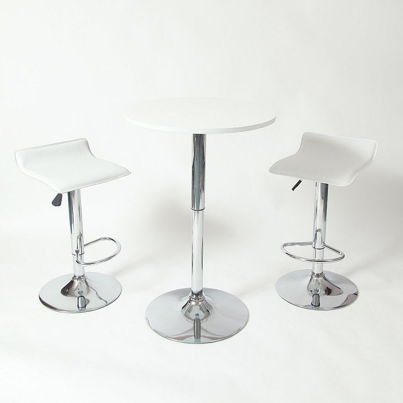 Set Of 2 - Modern Chrome Air Lift Swivel Bar Stool With White Seat