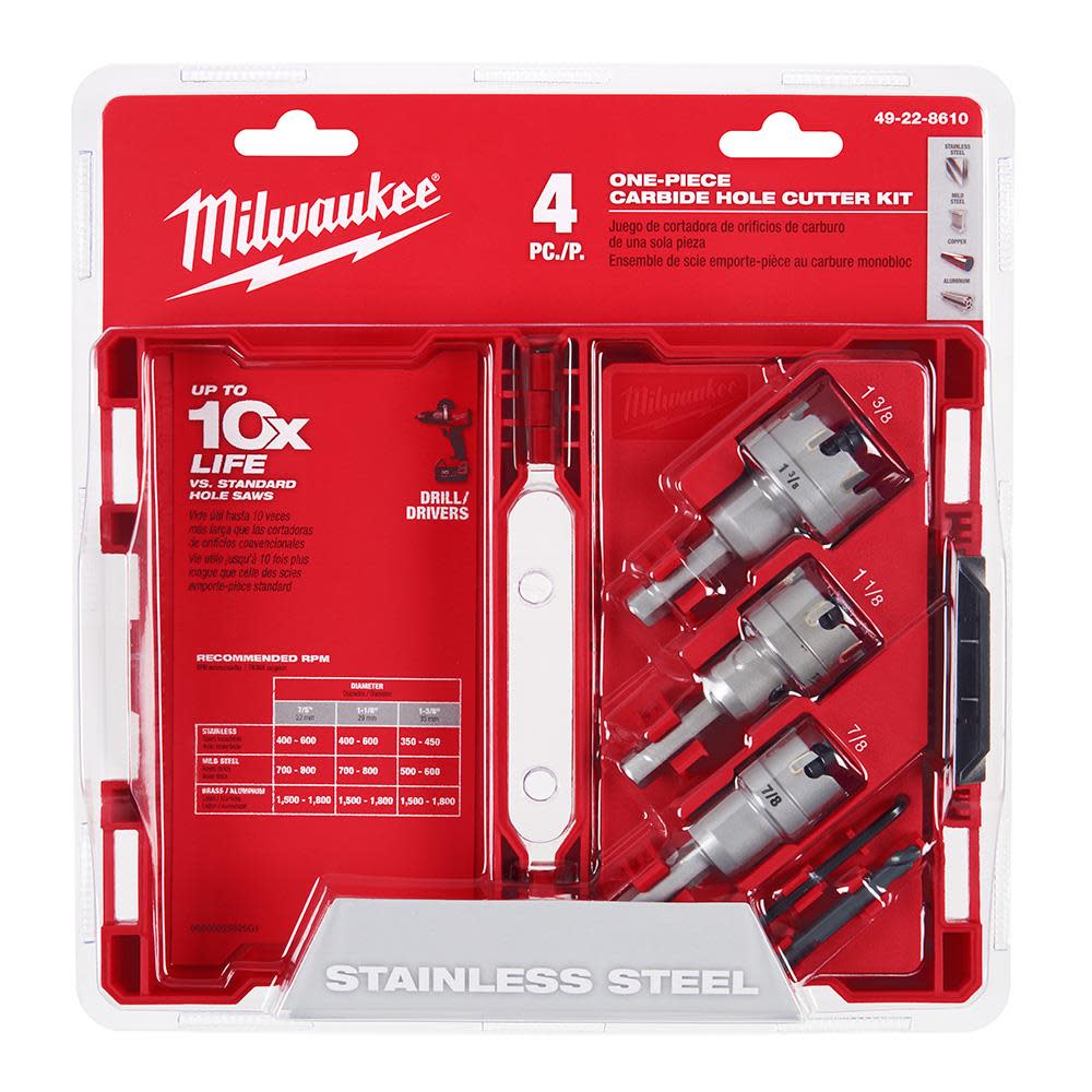 Milwaukee One-Piece Carbide Hole Cutter Set 4pc 49-22-8610 from Milwaukee