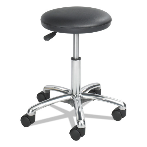 Safco Height-Adjustable Lab Stool， Backless， Supports Up to 250 lb， 16 to 21 Seat Height， Black Seat， Chrome Base (3434BL)