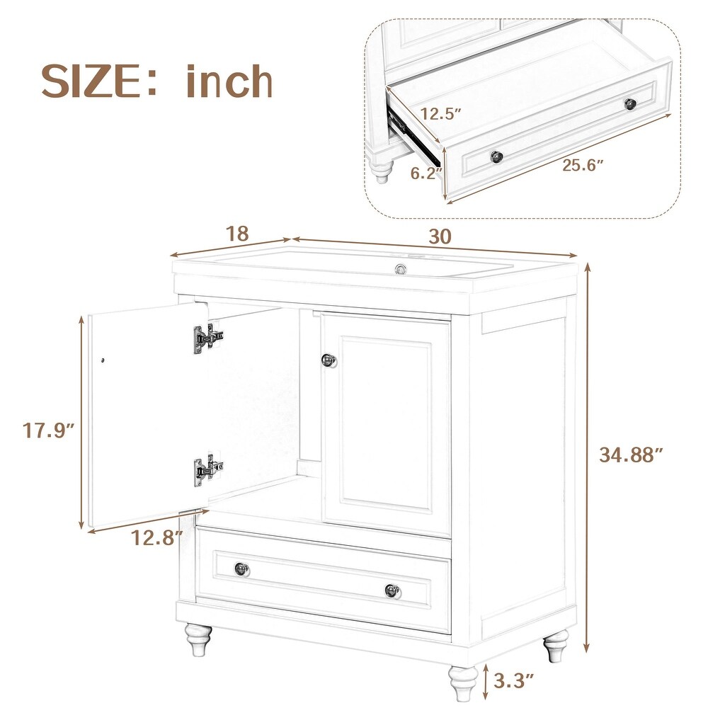 MDF Freestanding Bathroom Vanity Set with Drawer  Integrated Sink and Doors