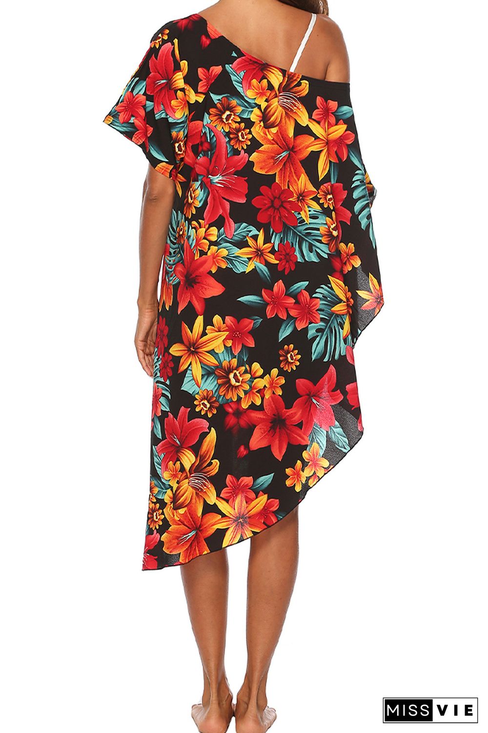 One Shoulder Floral Beach Dress Cover Up