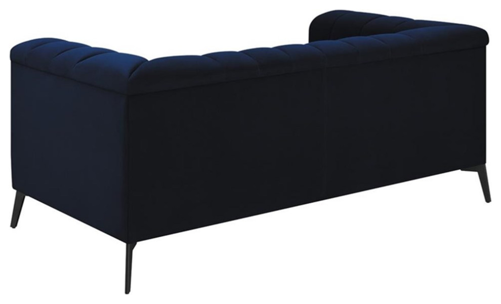 Coaster Chalet Modern Velvet Upholstered Tuxedo Arm Loveseat Blue   Midcentury   Loveseats   by Homesquare  Houzz