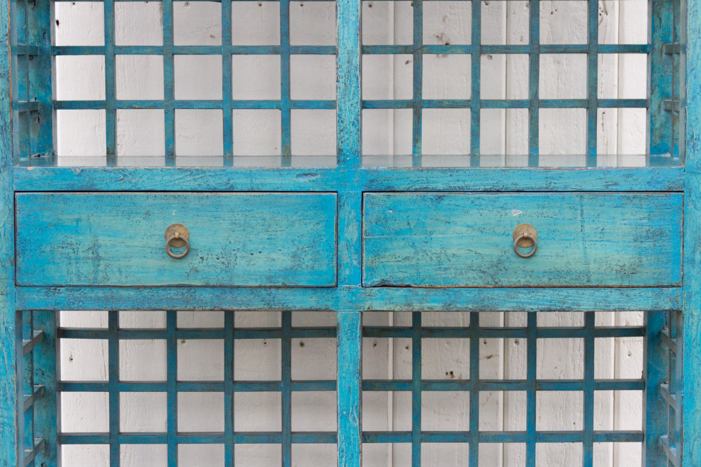 Tall Teal Blue Painted Bookcase Cabinet   Farmhouse   Bookcases   by De cor  Houzz