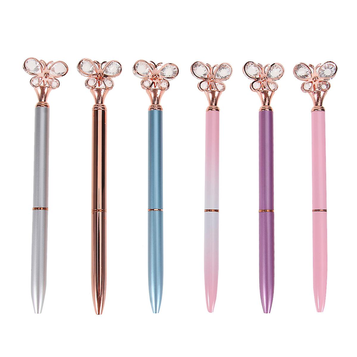 6pcs Office Stationery Pens Creative Diamond Metal Pen Style Ballpoint Pen Office Stationery Supplies(purple， Silver， Pink， Gradient Pink， Rose Golden