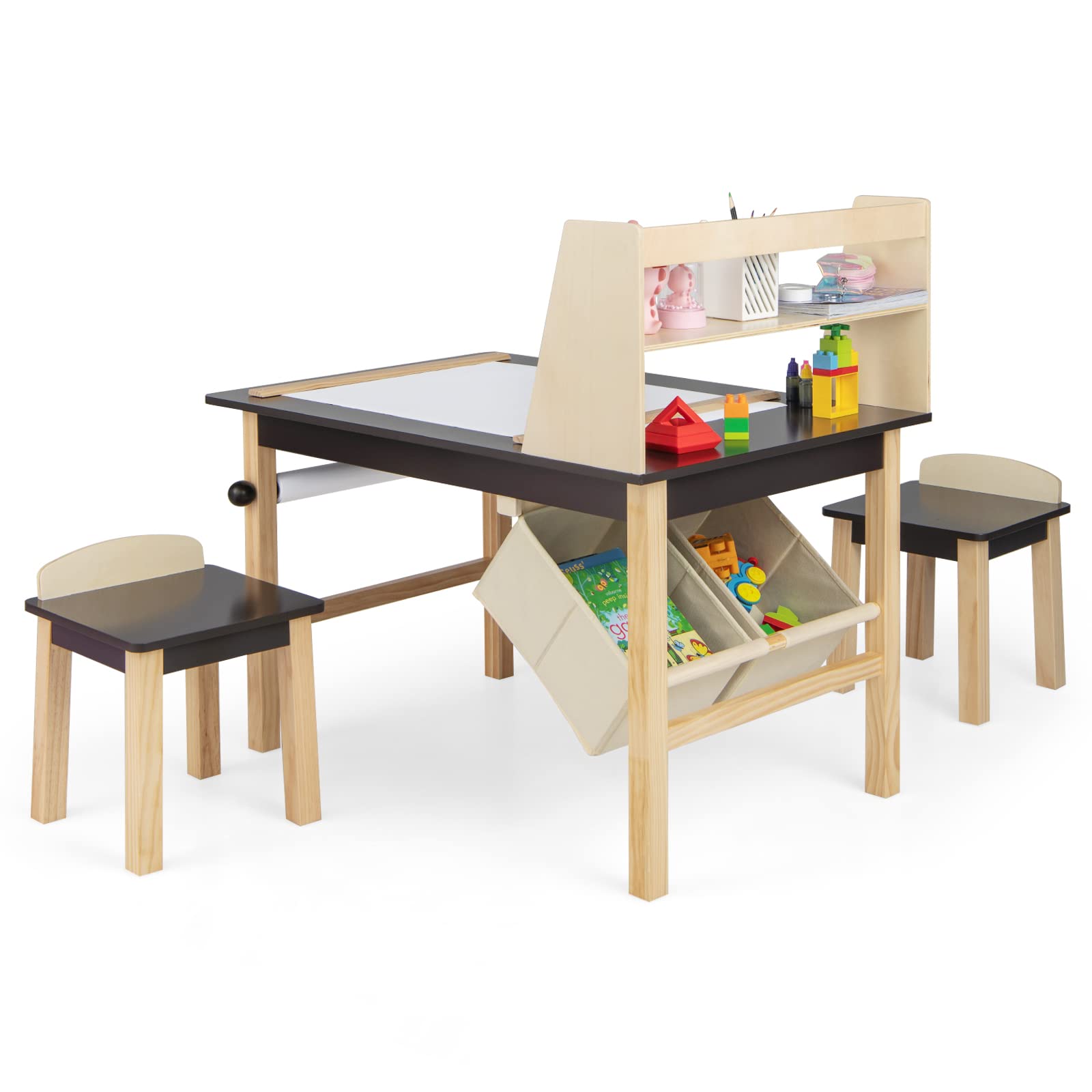 Costzon Kids Art Table and Chair Set, Wooden Drawing Painting Craft Center