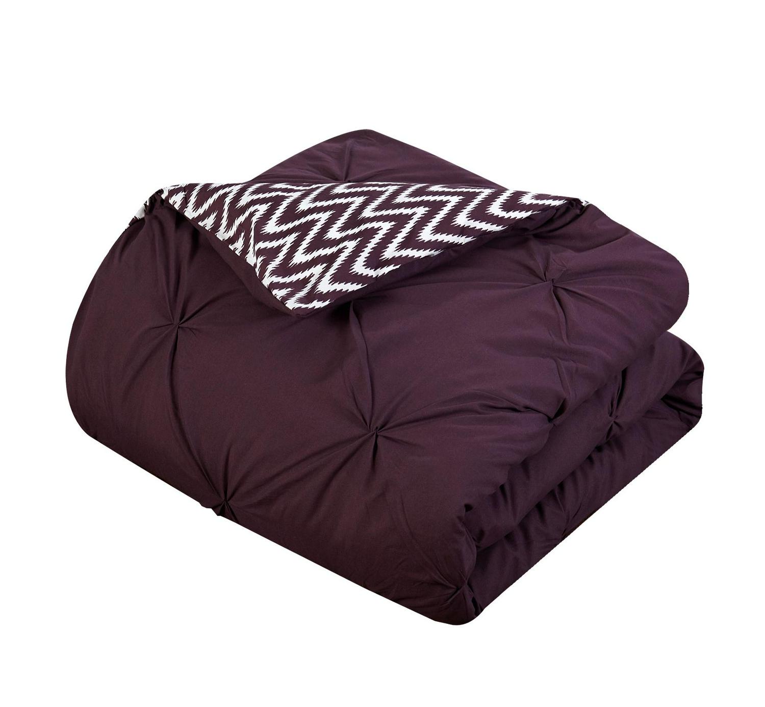 Chic Home Erin 8-Piece Reversible Pinch Pleat Comforter Set， Full/Queen， Purple