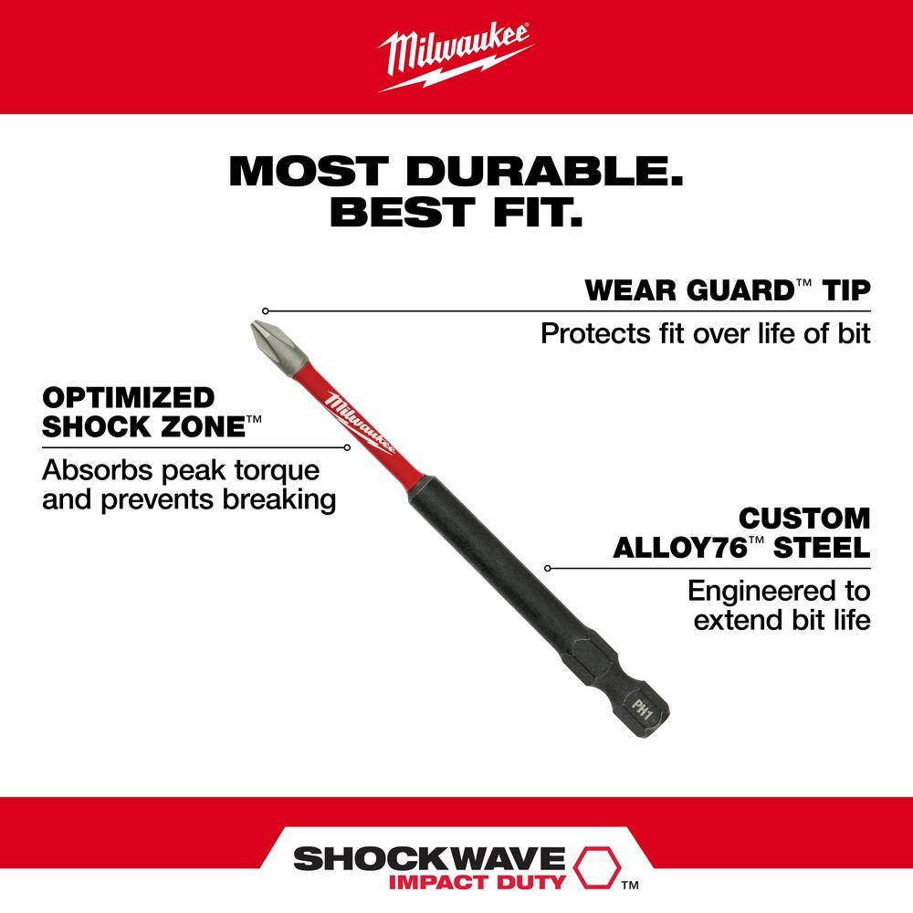 MW SHOCKWAVE Impact Duty 3-12 in. Square #2 Alloy Steel Screw Driver Bit (5-Pack) 48-32-4574