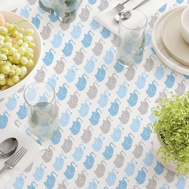 Square Tablecloth， 100% Cotton， 60x60， Blue Elephant Repeat