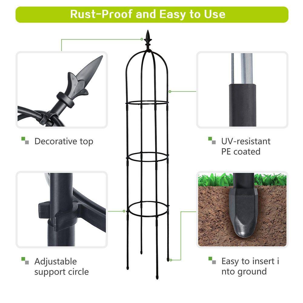 Cisvio 6.2 ft. Garden Obelisk Trellis Lightweight Rustproof Plastic Coated Metal Tall Tower Trellis Stand D0102HIRKVA