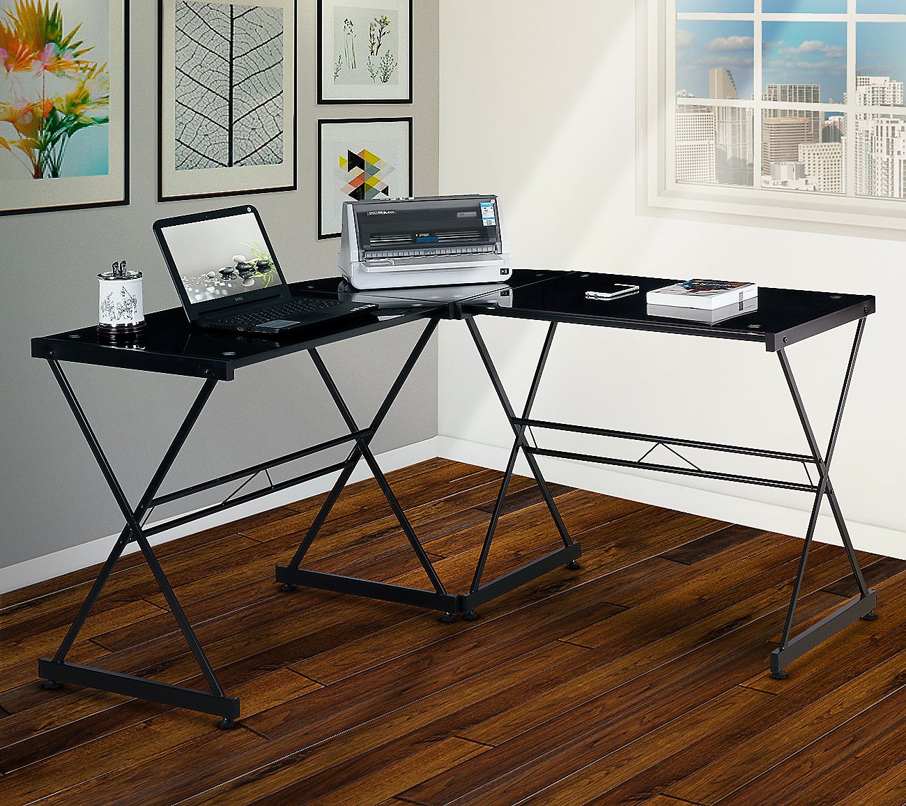 Techni Mobili L-Shaped Glass Computer Desk