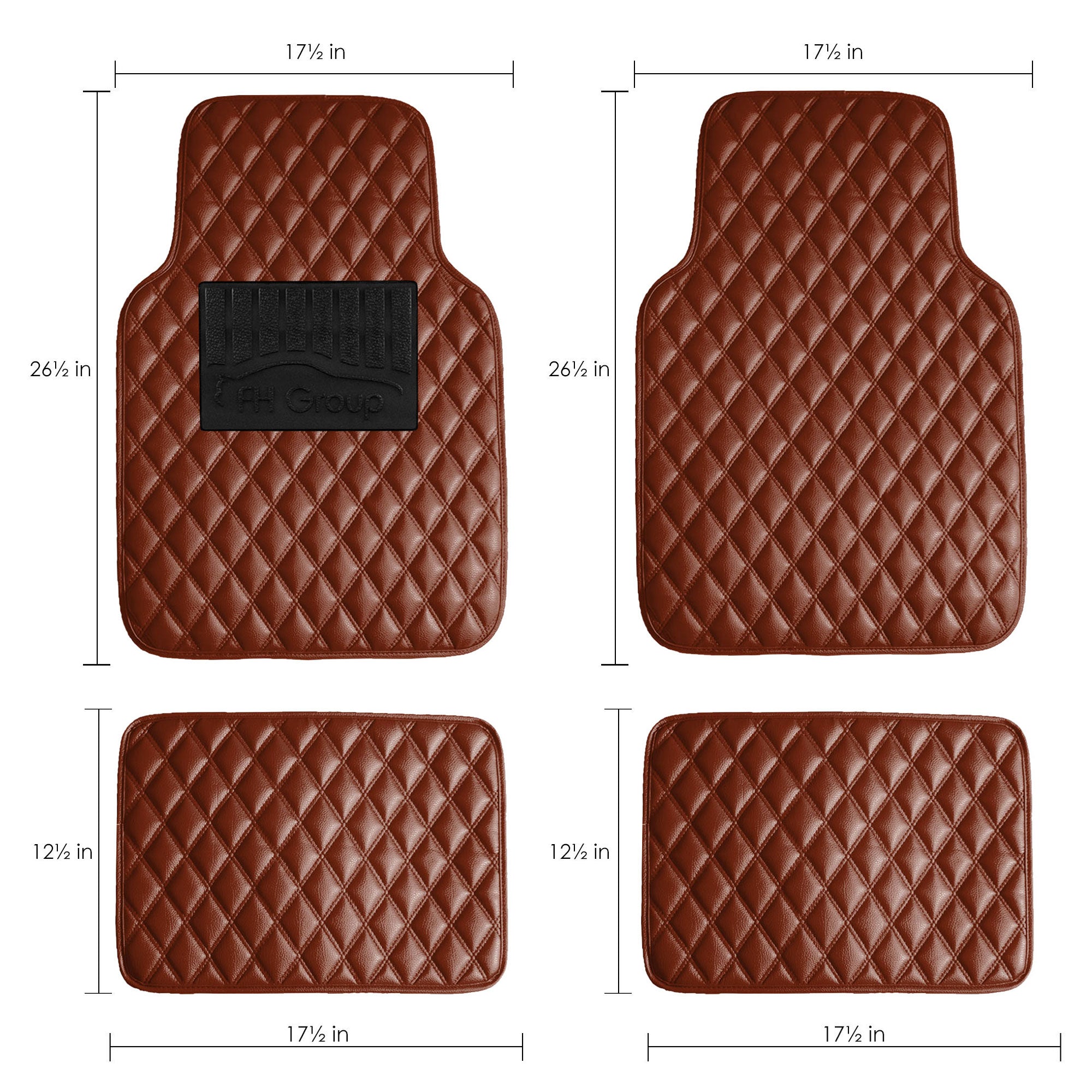 FH Group Universal Floor Mats for Cars Leather Diamond Design For Auto Brown w/ Gift