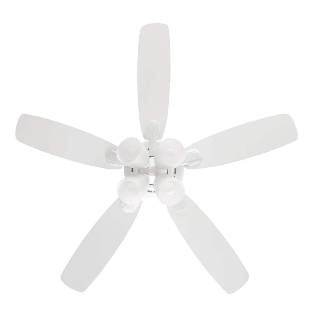 Hampton Bay Hollis 52 in Indoor LED Matte White Dry Rated Ceiling Fan with 5 Reversible Blades Light Kit and Remote Control