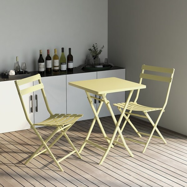 3 Piece Patio Bistro Set of Foldable Square Table and Chairs，Yellow