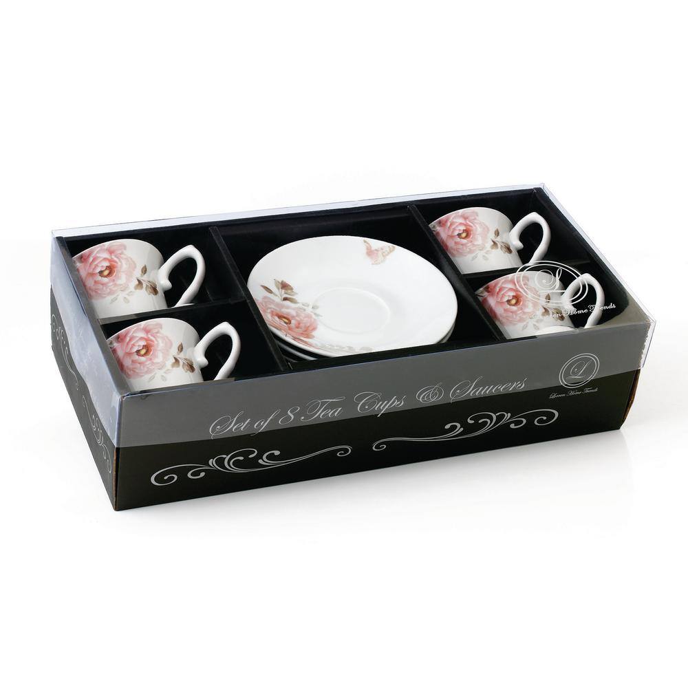 Lorren Home Trends Porcelain TeaCoffee Set-Service for 4 Pink Floral and Butterfly Design Sophie-4