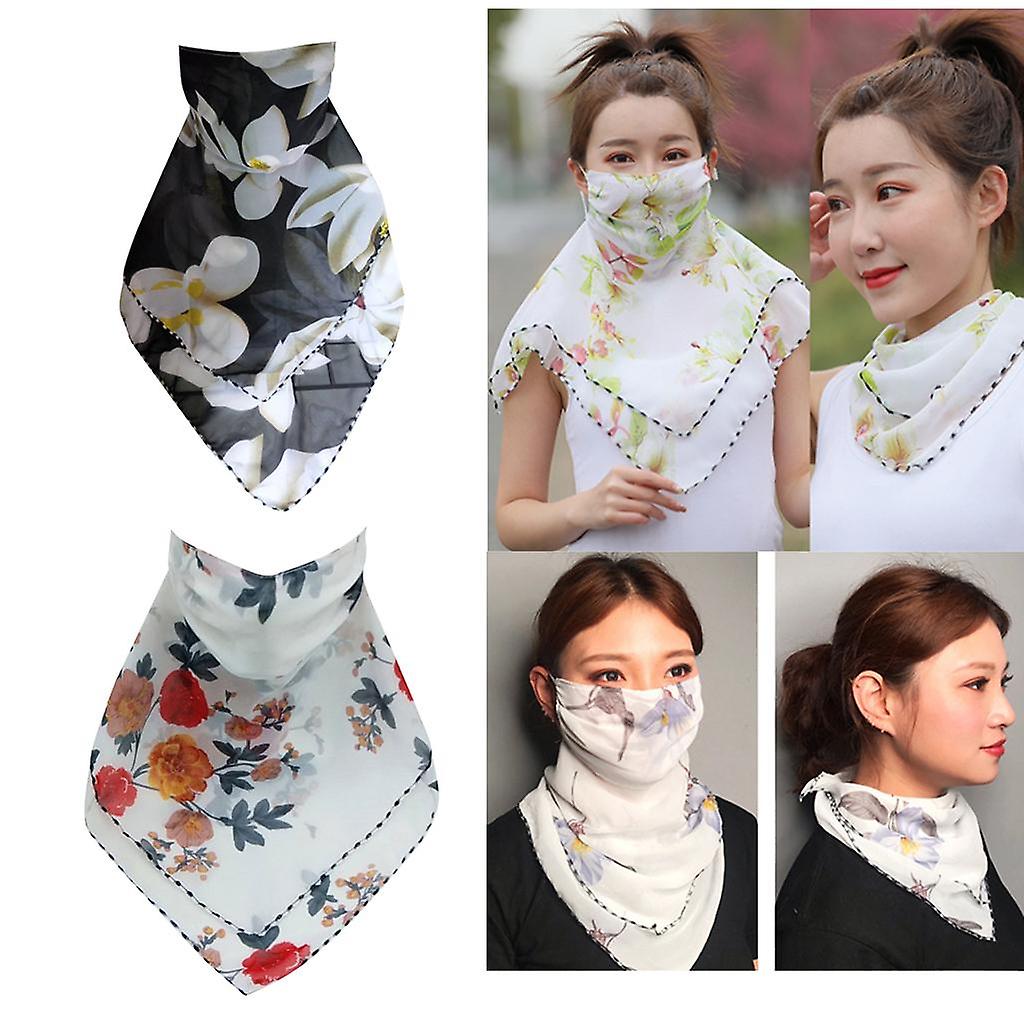 2pcs Half Face Mask Scarf Mouth Cover Spring Travel Sun Protective Ice Silk