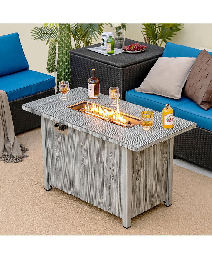 Costway 43-inch Propane Gas Fire Pit Table Wood-like Metal Fire Table