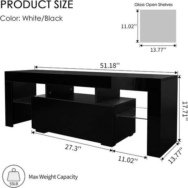 Merax 16-LED TV Stand， Entertainment Center with Storage and LED Lights for 55in-