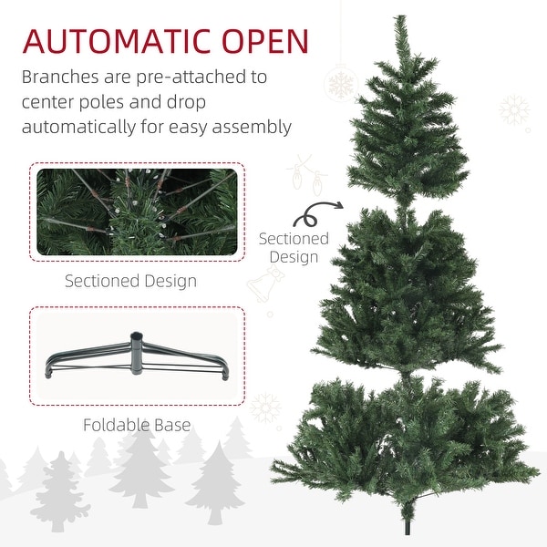 HOMCOM 6ft Artificial Christmas Tree，Xmas Tree with 1000 Branch Tips，Auto Open，Steel Base