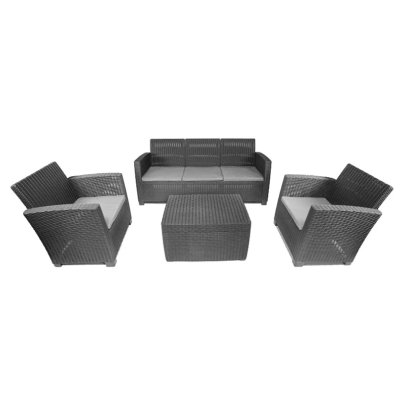 Dukap Alta All Weather Faux Rattan Couch， Chair and Coffee Table 4-piece Set