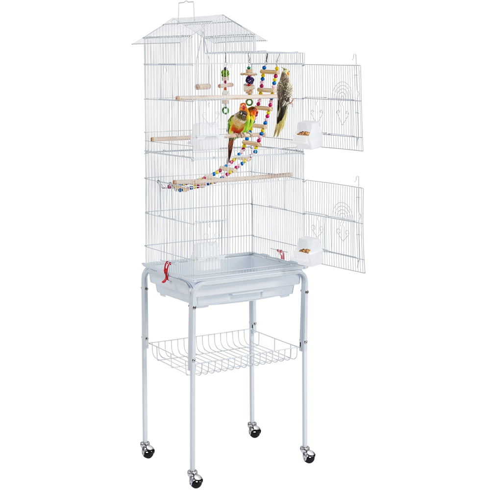 Yaheetech Rolling Metal Detachable Stand Bird Cage， White