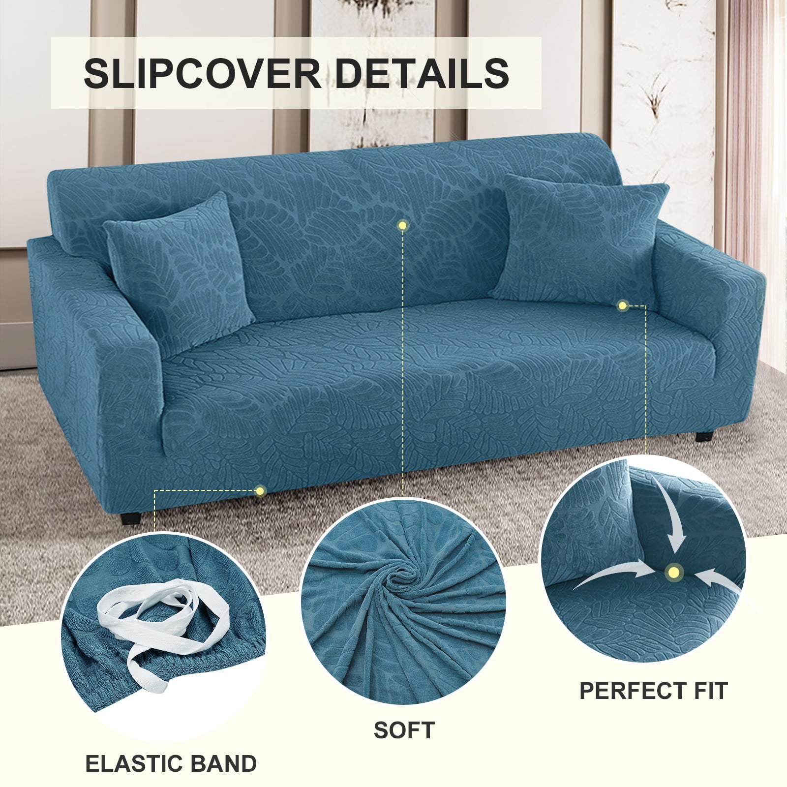 Oversize Couch Cover with Pillowcase & Foam, Slipcovers for Sofas Stretch Jacquard for 3 Seater Sofa,Loveseat Cover Chair Covers for Drawing/Living Room for Kids, Pets(3 Seater,Blue)