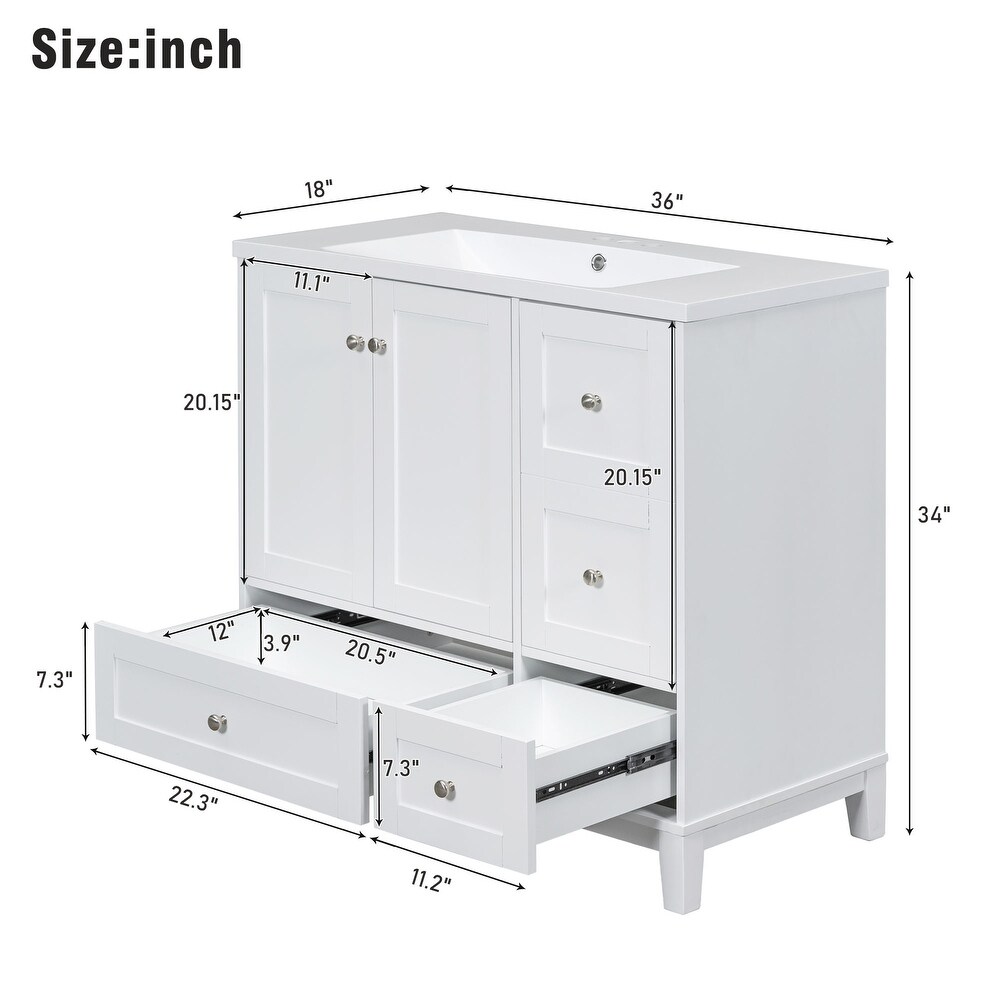 Modern Bathroom Vanity with Single Sink USB Charging  Two Doors and Three Drawers