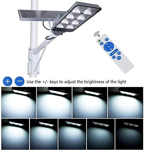 450W Solar Street Flood Lights Outdoor Lamp with Remote Control Dusk to Dawn Security Lighting for Yard Garden Gutter Basketball Court Arena Lawn lm