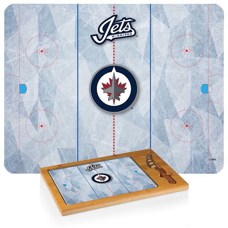 Picnic Time Winnipeg Jets Icon Glass Top Cutting Board and Knife Set