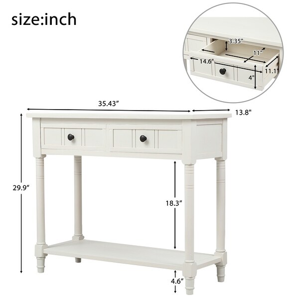 Traditional Console Table with Two Drawers， Sofa Table with Bottom Shelf