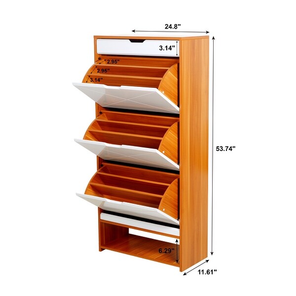 Shoe Cabinet with 3 Flip Drawers Wooden Shoe Cabinet Organizer with Adjustable Shelves Freestanding Shoe Rack Storage Cabinet - - 37370103