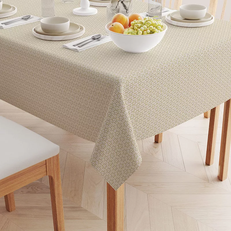 Square Tablecloth， 100% Polyester， 54x54， Geometric Golden Design