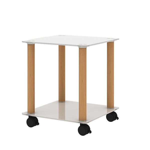 2-Tier Glass Metal Side Table with Storage Shelve， 2-Piece