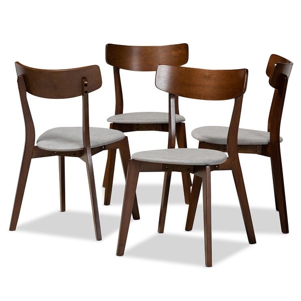 Mid-Century Modern Transitional Light Grey Fabric Upholstered and Walnut Brown Finished Wood 4-Piece Dining Chair Set