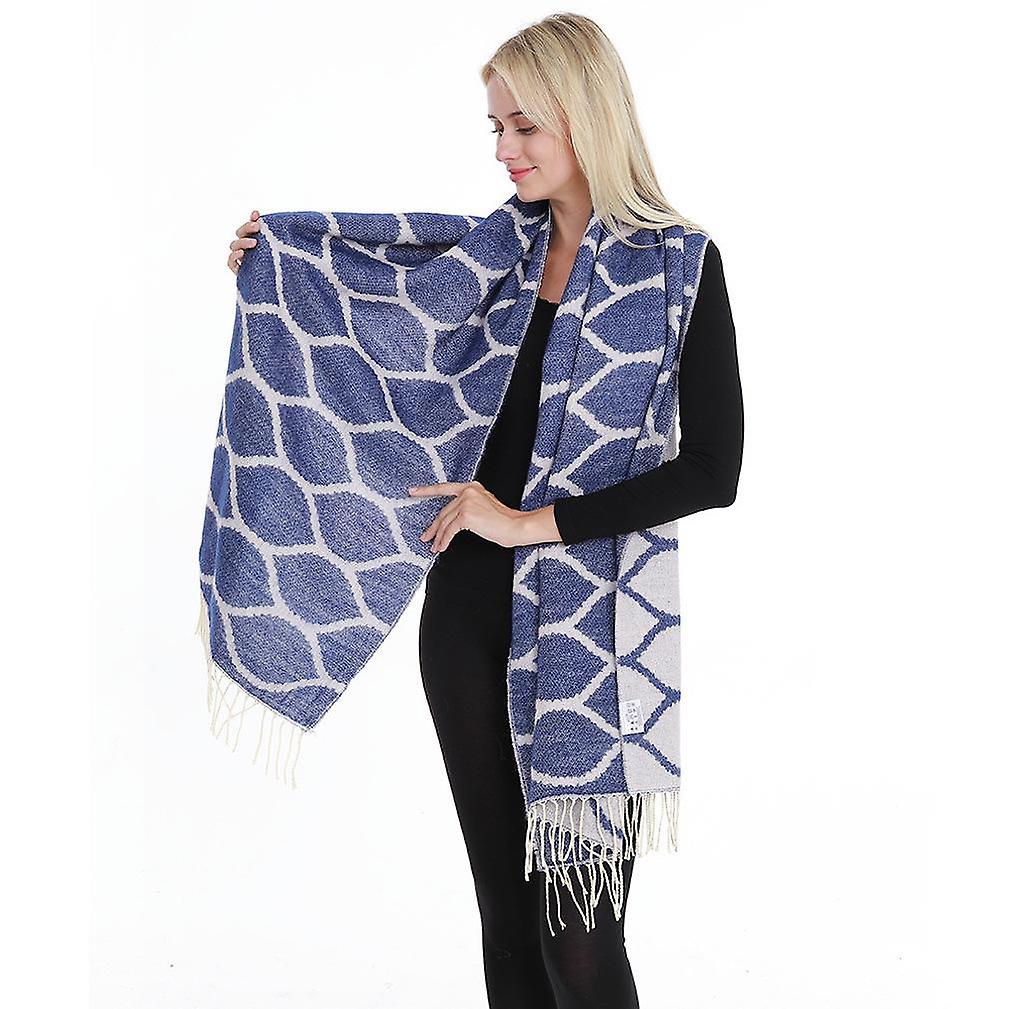 Winter Scarf With Geometric Pattern Warm Shawl With Tassel For Lady