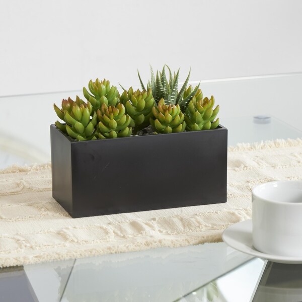 Green Faux Foliage Artificial Plant with Black Melamine Pot