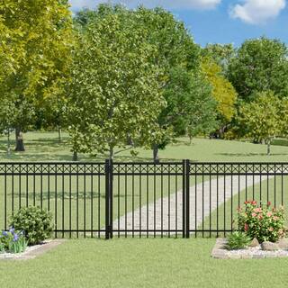 Barrette Outdoor Living Highland 4 ft. x 4 ft. Black Straight Decorative Flat Top Metal Fence Gate 73050577