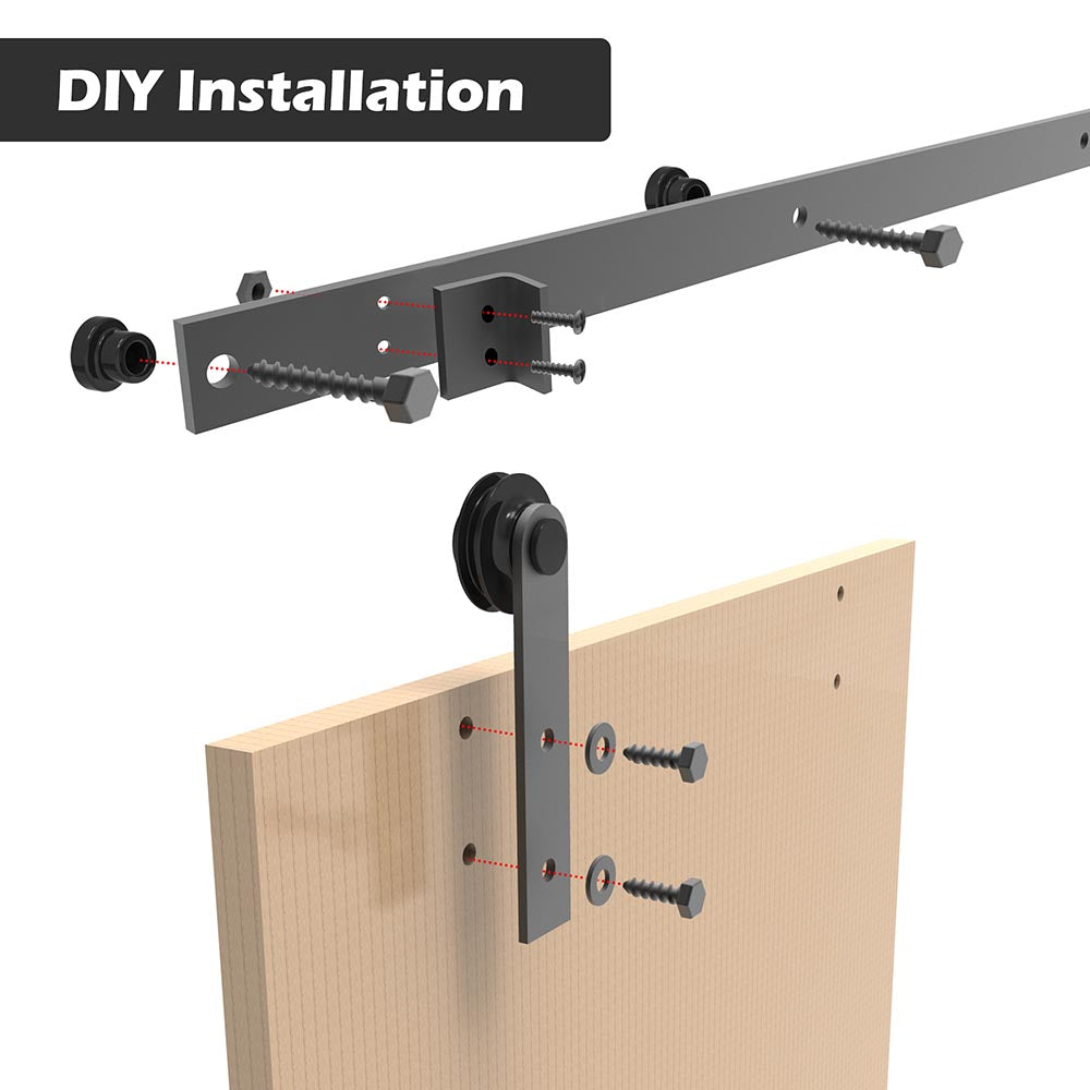 Yescom 4 ft Mini Sliding Barn Door Hardware 4-Rollers Track Kit