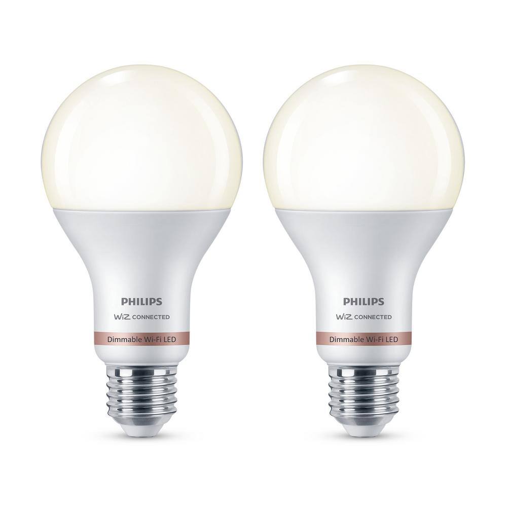 Philips 100-Watt Equivalent A21 LED Smart Wi-Fi Light Bulb Soft White (2700K) powered by WiZ with Bluetooth (2-Pack) 562371