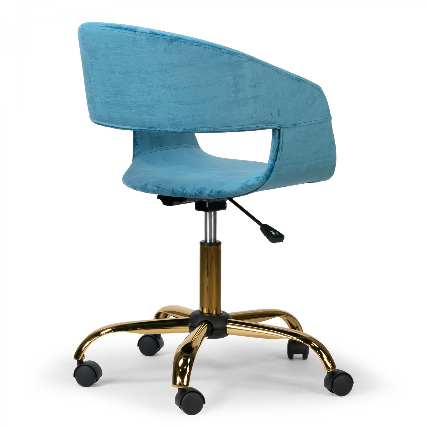 Amani Blue Velvet Office Chair With Golden Metal Base