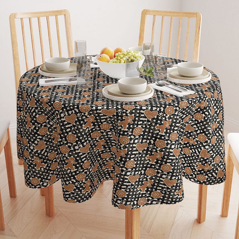 Round Tablecloth， 100% Polyester， 70 Round， Gingerbread Plaid