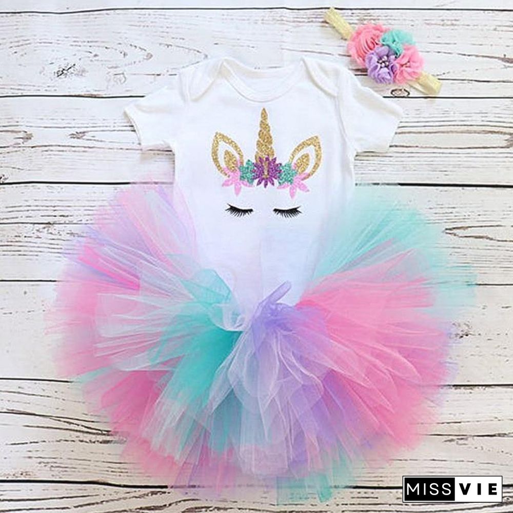 Unicorn Girls First Birthday Dress Tutu Baby Infant Christening Cake Dresses for Party Kids 1 Year Baby Girl PhotoShoot Costume