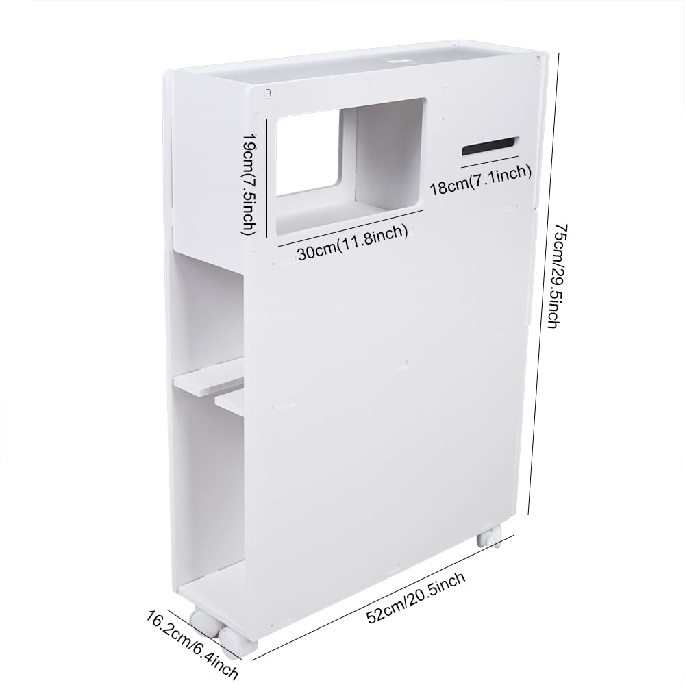 ANQIDI Toilet Side Cabinet, PVC White Low Cabinet Movable Narrow Cabinet Floor-To-Ceiling Bathroom Cabinet 20.5*6.4*29.5 In