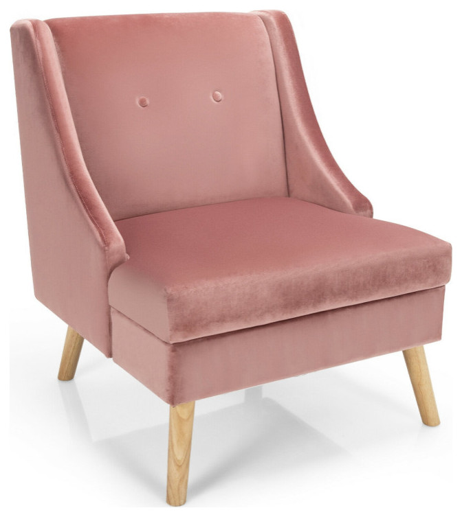 Velvet Accent Chair With Rubber Wood Legs and Padded Seat   Midcentury   Armchairs And Accent Chairs   by Miron Demid LLC  Houzz